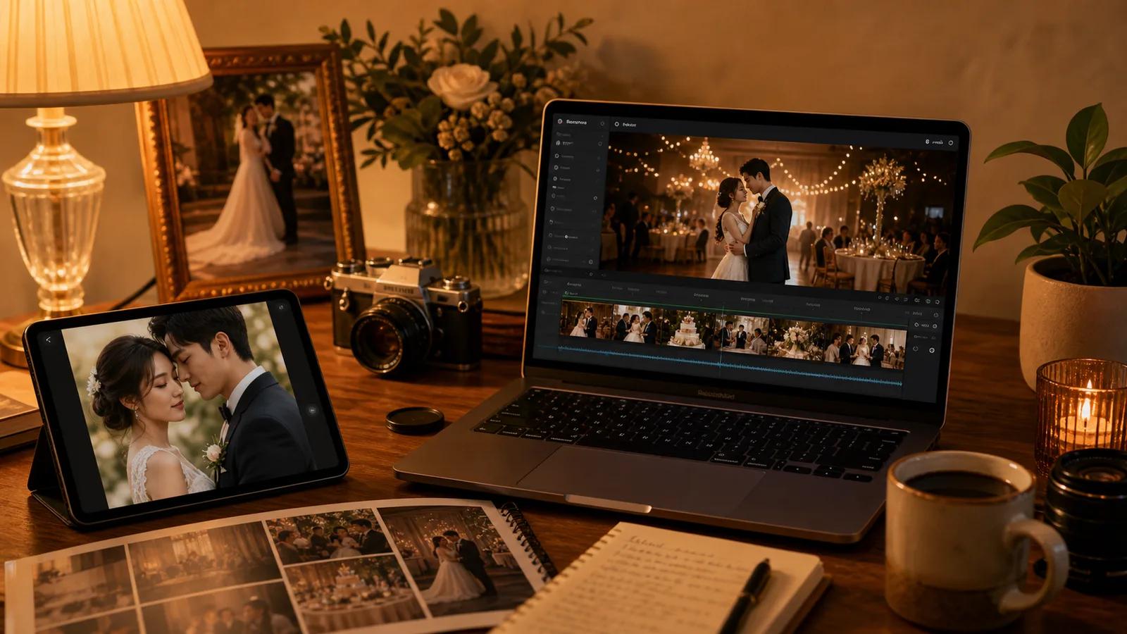 An anniversary portrait and banquet-screen loop prepared for family slideshows