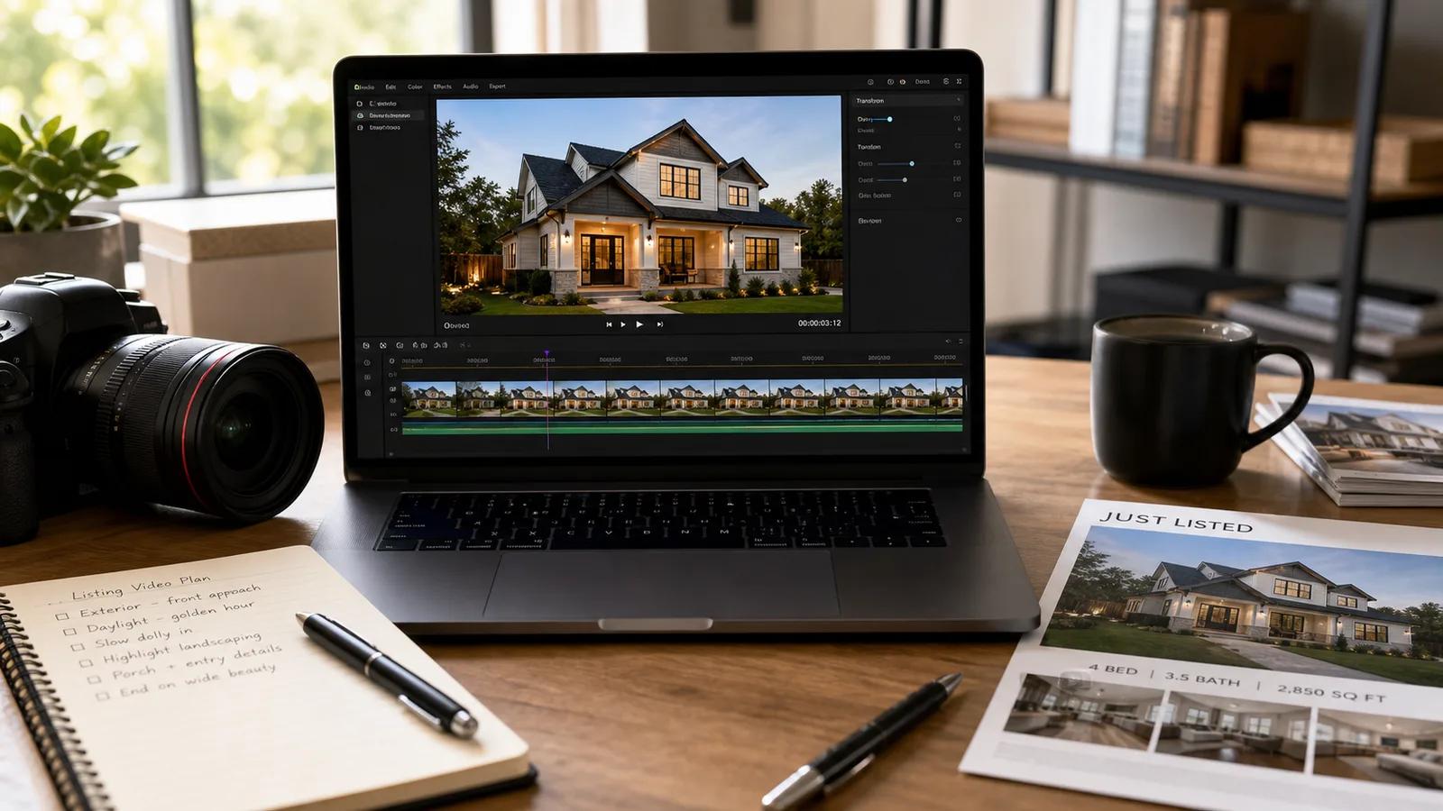 An exterior hero photo prepared as a slow-dolly listing video opener